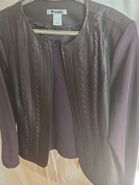 NY Card Plum Leather-Trim Knit Jacket Fall